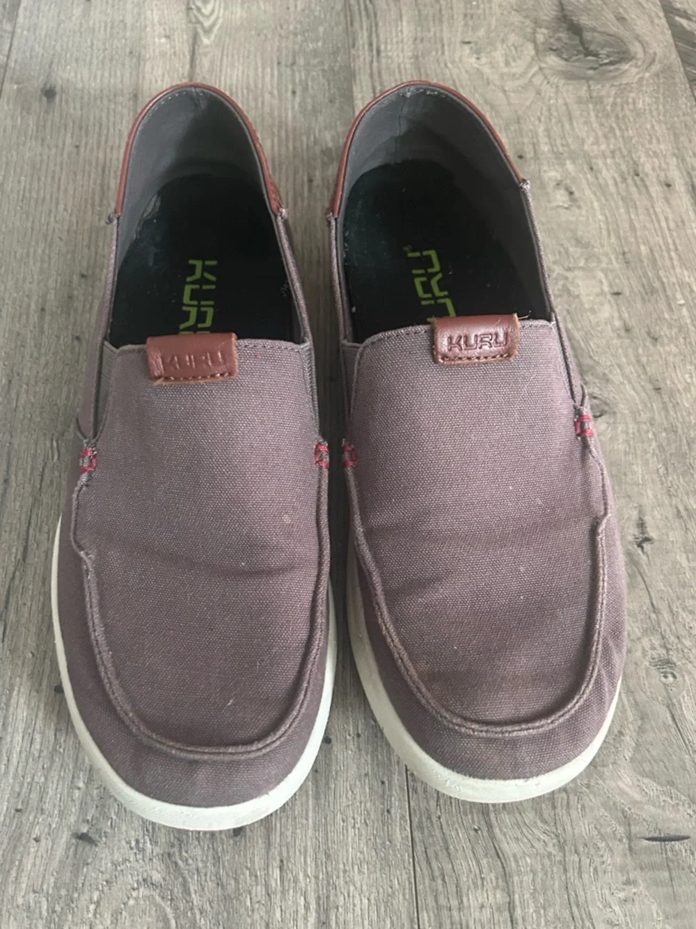 Kuru Pace Casual Slip-On Men’s Shoes - Gray Brown Canvas Leather Accents Sz 8.5